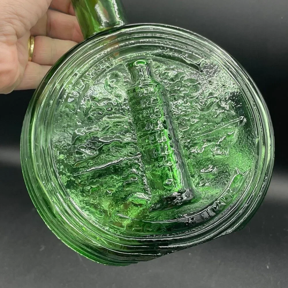 Vintage Green Glass Ribbed Decanter Bottle Empoli Made In Italy Star Top Stopper